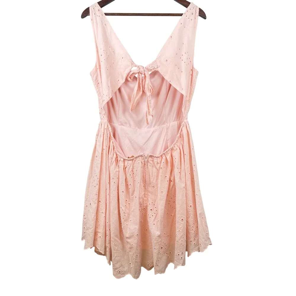 Audrey Parks Francescas Pink Eyelet Dress XL Open Back Cottagecore Garden‎ Party